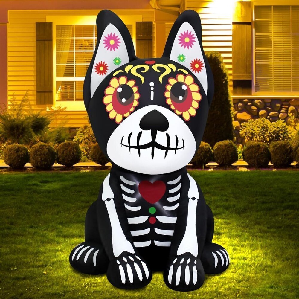 Halloween Inflatable Dog Dia de Los Muertos with LED Lights for Yard Decor